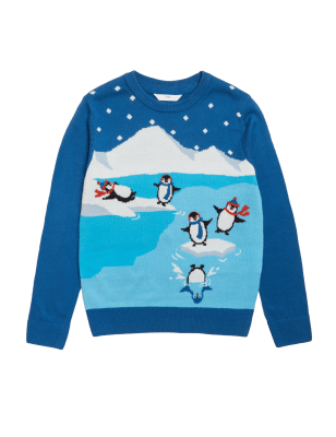 

M&S Collection Mini Me - Jersey navideño con diseño de pingüinos (6-16 años) - Blue Mix, Blue Mix