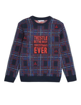 

M&S Collection „Mini Me“-Weihnachtspullover mit Schottland-Motiv (6-16 J.) - Navy, Navy