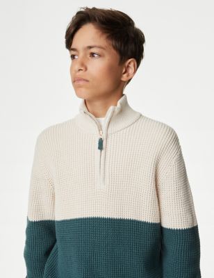 Pure Cotton Waffle Zip Jumper (6-16 Yrs)