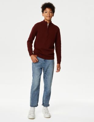 Pure Cotton Zip Knitted Jumper (6-16 Yrs)