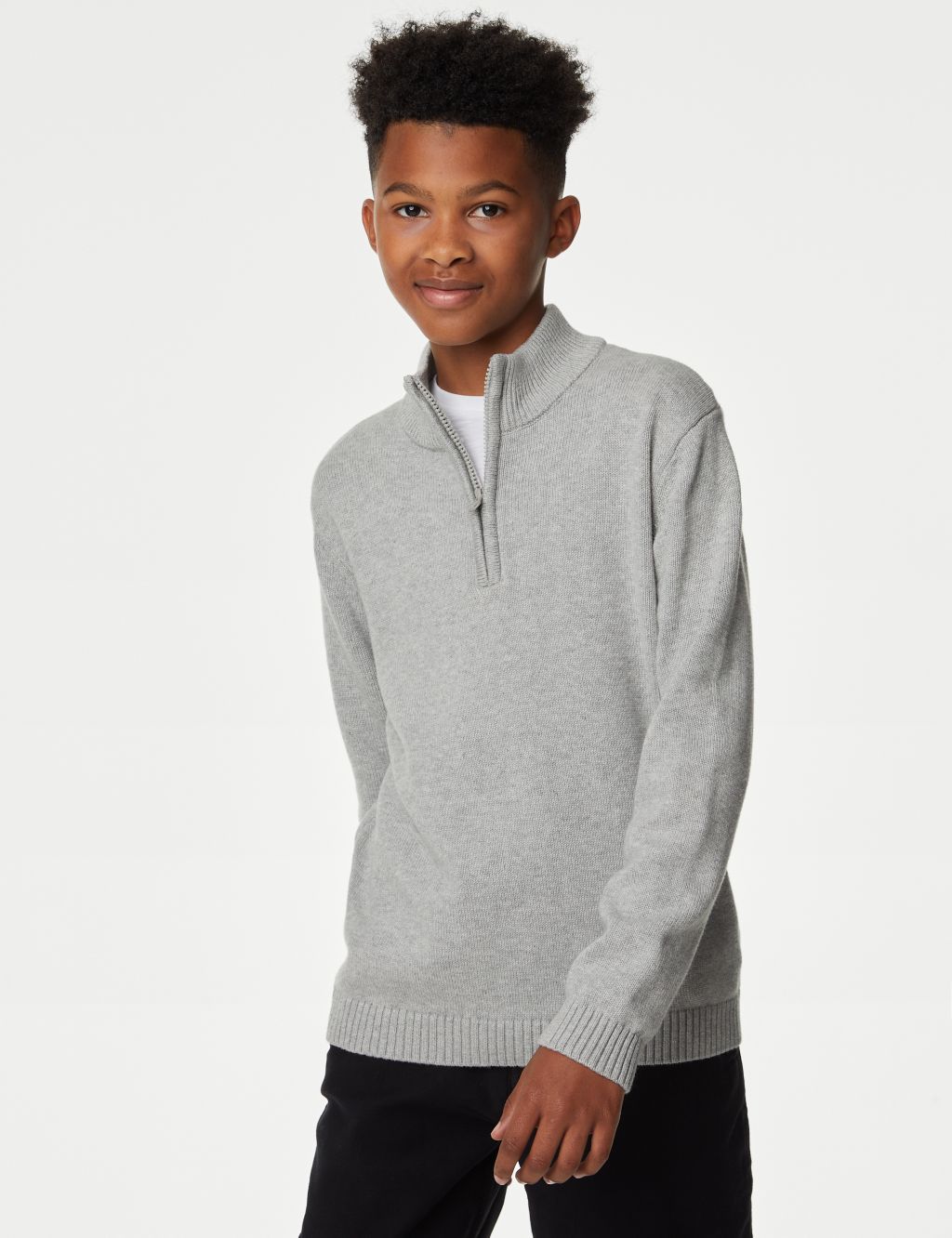 Pure Cotton Zip Knitted Jumper (6-16 Yrs) image 1
