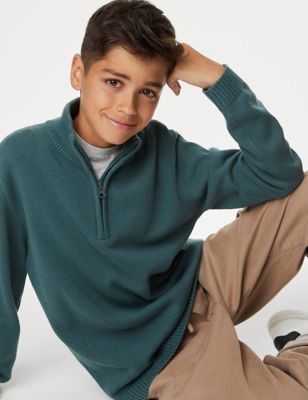 Pure Cotton Zip Knitted Jumper (6-16 Yrs)