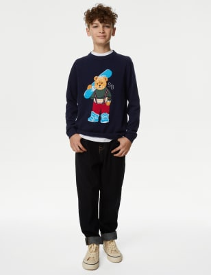 

Boys Pure Cotton Spencer Bear™ Jumper (6-16 Yrs) - Navy Mix, Navy Mix