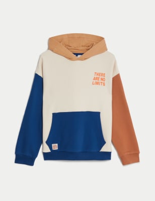 Cotton Rich Colour Block Slogan Hoodie (6-16 Yrs)