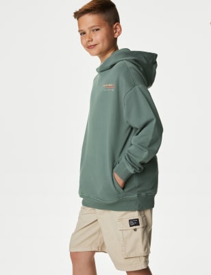 

M&S Collection Sudadera con capucha de algodón con estampado de surf (6-16 años) - Dark Sage, Dark Sage