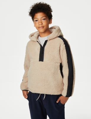 

Boys,Unisex,Girls M&S Collection Borg Half Zip Hoodie (6-16 Yrs) - Oatmeal, Oatmeal