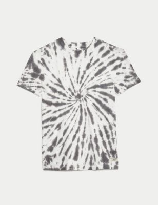 M&S Boy's Pure Cotton Tie Dye T-Shirt (6-16 Yrs) - 7-8 Y - Grey Mix, Grey Mix
