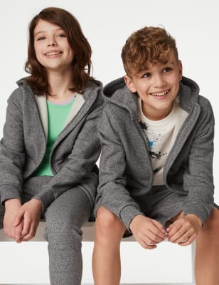 Boys M&S Collection Unisex Cotton Rich Zip Through Hooded (6-16 Yrs) - Charcoal