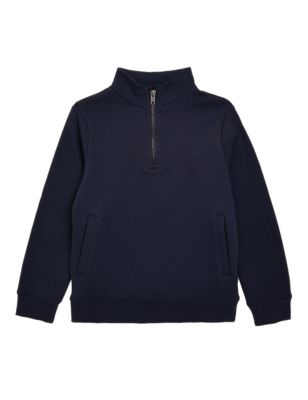 Boys M&S Collection Cotton Rich Zip Sweatshirt - Navy