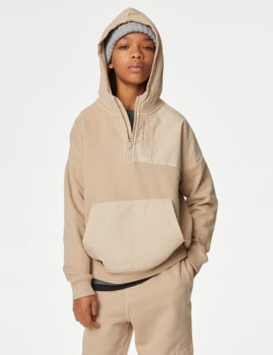 Pure Cotton Half Zip Hoodie (6-16 Yrs)