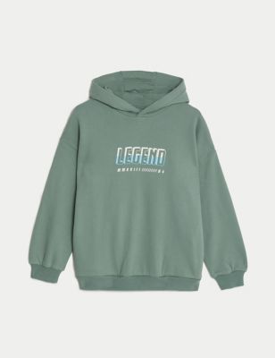 M&S Cotton Rich Legend Hoodie (6-16 Yrs) - 7-8 Y - Willow Green, Willow Green