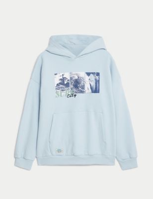 M&S Cotton Rich Surf Hoodie (6-16 Yrs) - 6-7 Y - Ice Blue, Ice Blue