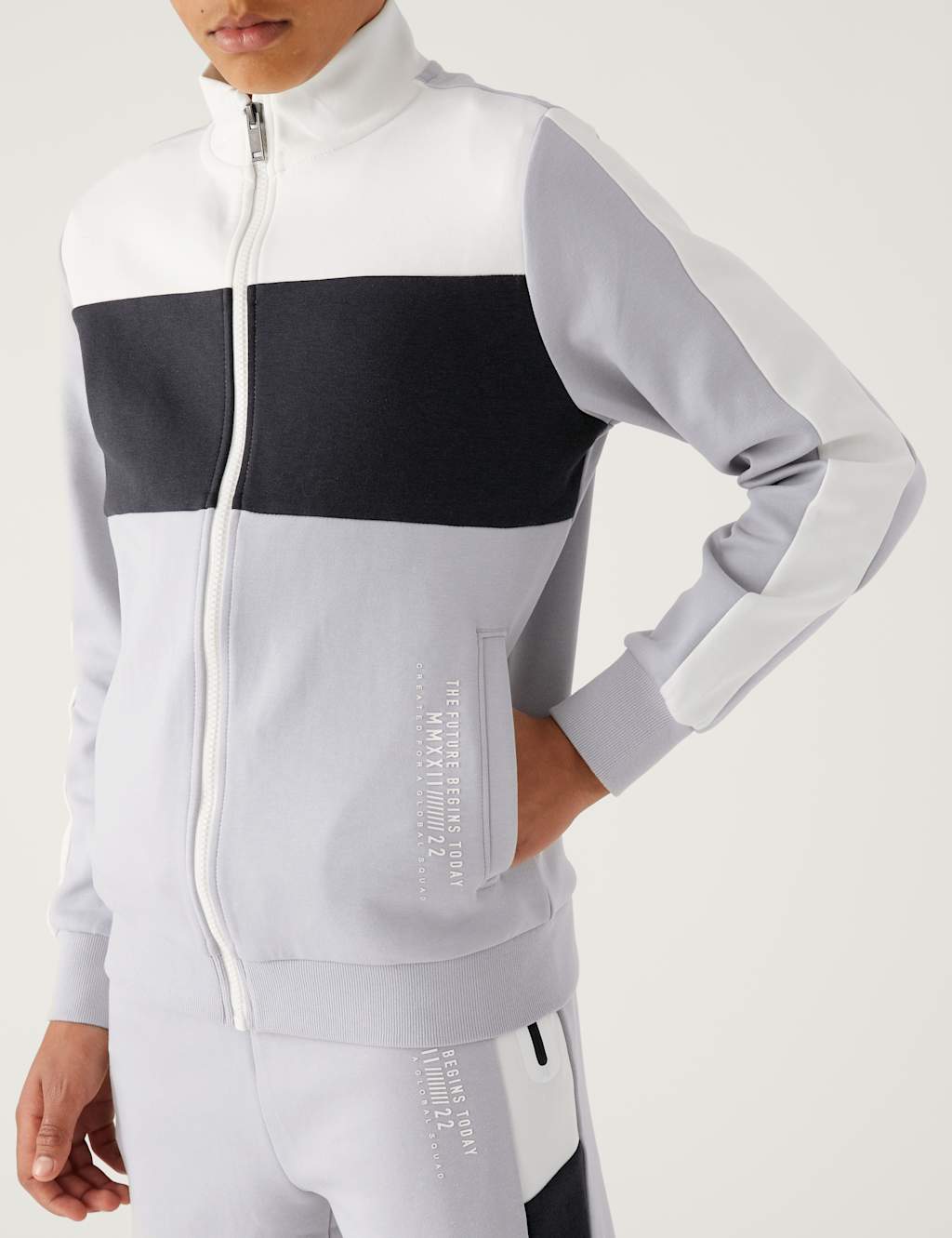 Cotton Rich Colour Block Zip Sweatshirt (6-16 Yrs) image 3