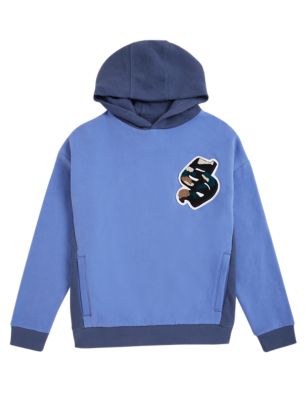 

Boys M&S Collection Cotton Rich Badge Hoodie (6-16 Yrs) - Blue, Blue