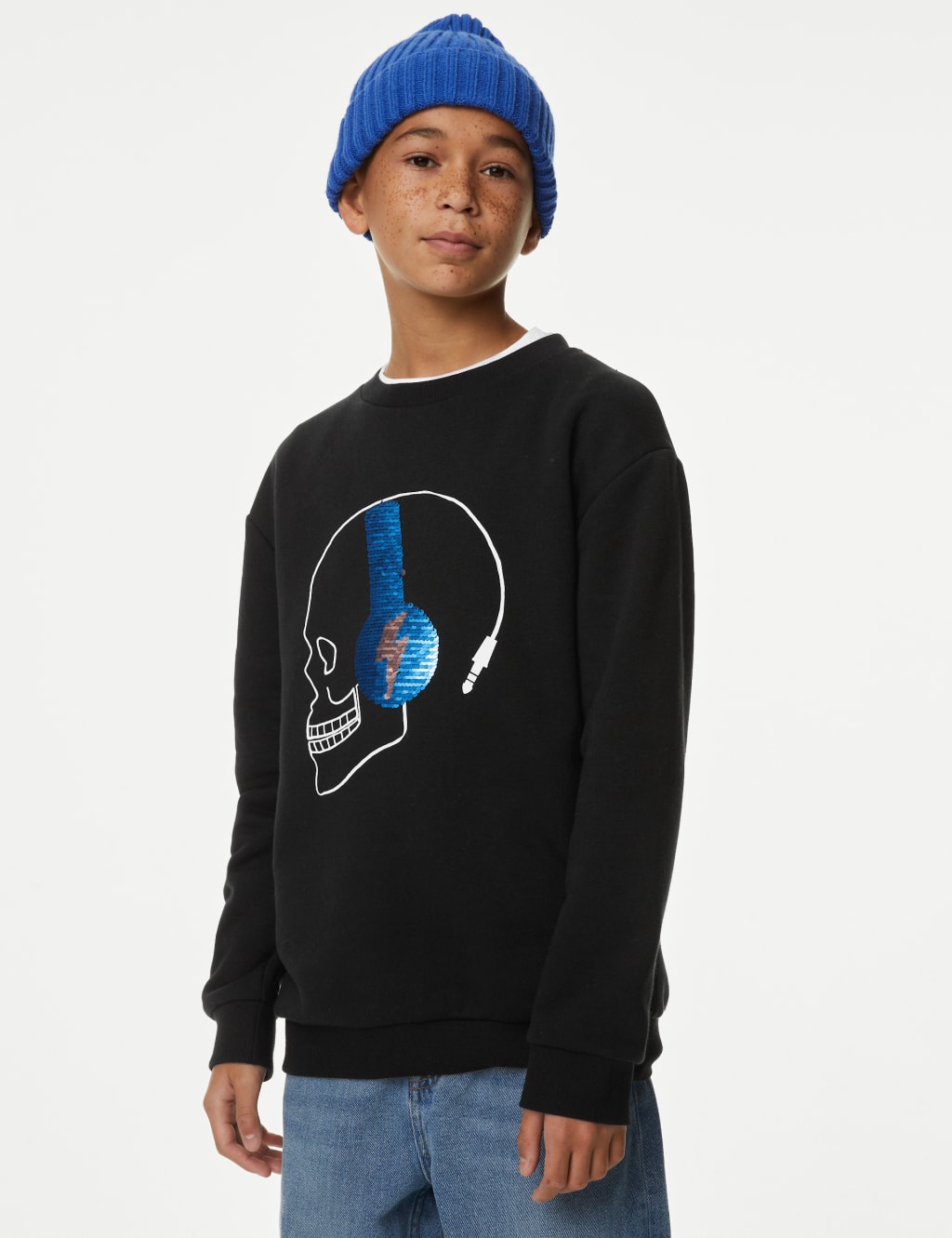 Cotton Rich Sequin Headphones Sweatshirt (6-16 Yrs) image 1