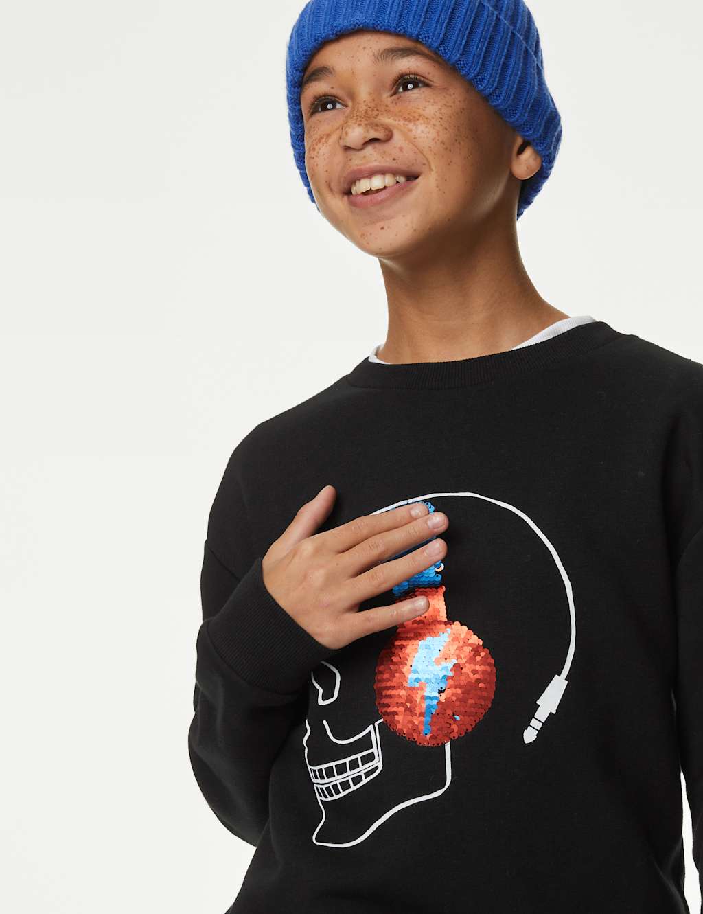 Cotton Rich Sequin Headphones Sweatshirt (6-16 Yrs) image 3