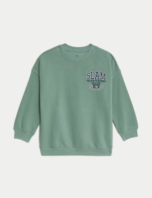 

M&S Collection Sweatshirt mit hohem Bauwollanteil und Basketball-Motiv (6-16 Jahre) - Smokey Green, Smokey Green