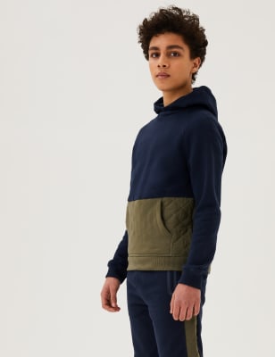 

Boys M&S Collection Cotton Rich Colour Block Hoodie (6-16 Yrs) - Navy Mix, Navy Mix