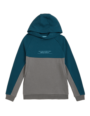 

Boys M&S Collection Cotton Rich Colour Block Hoodie (6-16 Yrs) - Blue Mix, Blue Mix