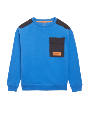 

M&S Collection Sweatshirt mit hohem Baumwollanteil und Taschendetail (6-16 J.) - Bright Blue, Bright Blue