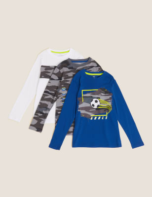 

M&S Collection Pack de 3 tops 100% algodón de camuflaje de fútbol (6-16 años) - Multi, Multi