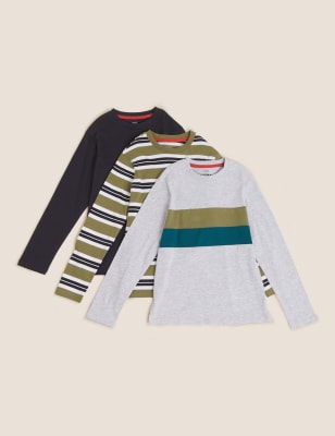 

M&S Collection Pack de 3 tops de algodón de rayas (6-16 años) - Multi, Multi