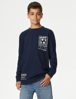 Pure Cotton Football Graphic Top (6-16 Yrs)