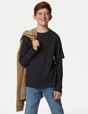 

Boys M&S Collection Pure Cotton Mock Sleeve Top (6-16 Yrs) - Carbon, Carbon