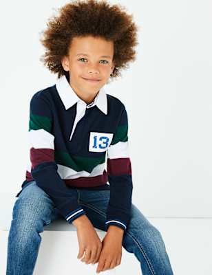 Polo de rugby 100&nbsp;% coton &agrave; rayures (du 3 au 16&nbsp;ans)
