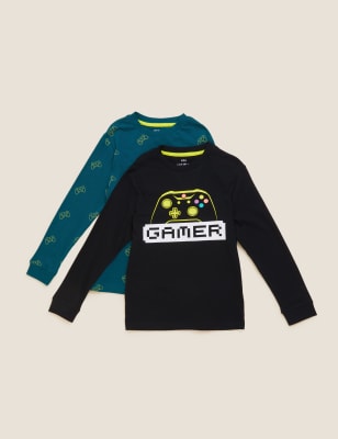 

M&S Collection 2er-Pack Oberteile aus reiner Baumwolle mit Gaming-Motiv (6-16 Jahre) - Multi, Multi