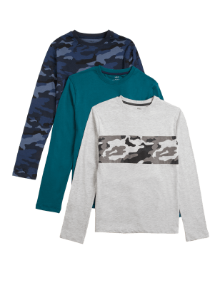 

Boys M&S Collection 3pk Cotton Rich Camouflage & Plain Tops (6-16 Yrs) - Multi, Multi