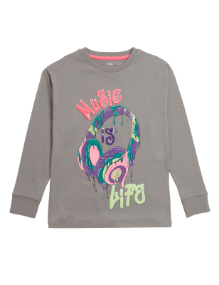 

Boys M&S Collection Pure Cotton Music Is Life Slogan Top (6-16 Yrs) - Dark Graphite, Dark Graphite