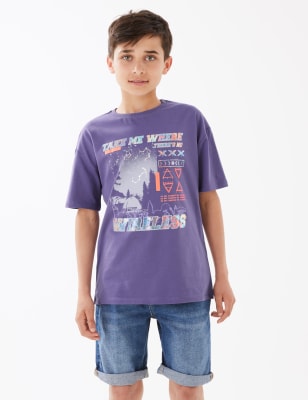 Marks And Spencer Boys M&S Collection Pure Cotton Wireless Print T-Shirt (6-16 Yrs) - Purple Mix