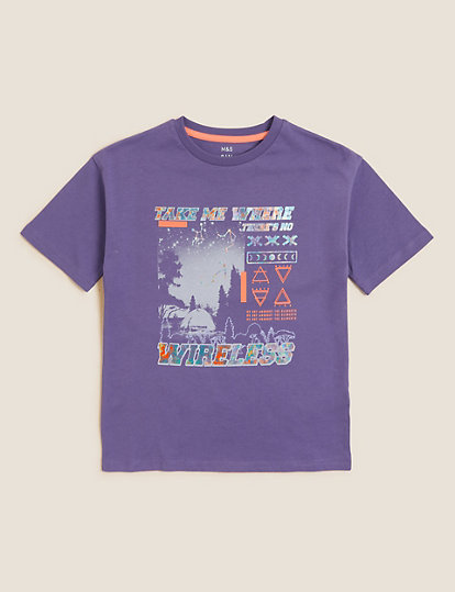 Pure Cotton Wireless Print T-Shirt (6-16 Yrs)