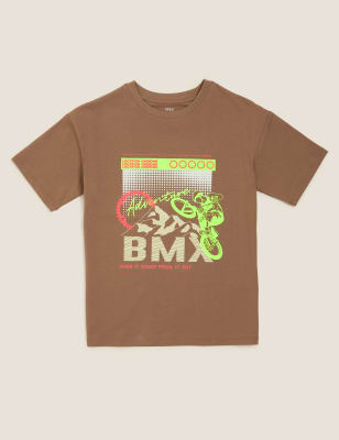 

M&S Collection Camiseta 100% algodón con gráfico de BMX (6-16 años) - Brown Mix, Brown Mix