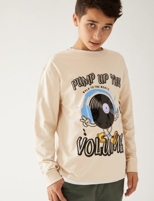 

M&S Collection Oberteil aus reiner Baumwolle mit Musikmotiv (6-16 J.) - Stone, Stone