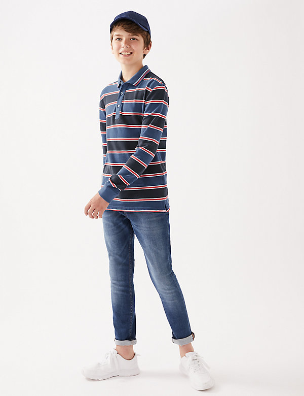 Pure Cotton Striped Polo Shirt (6-16 Yrs)