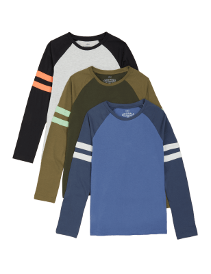 

Boys M&S Collection 3pk Cotton Rich Raglan Tops (6-16 Yrs) - Multi, Multi