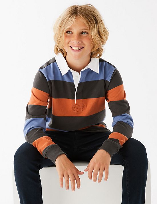Pure Cotton Striped Rugby Shirt (6 - 16 Yrs)