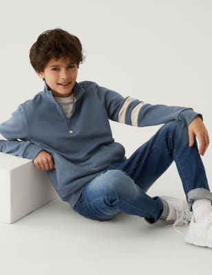 

M&S Collection Sweatshirt mit hohem Baumwollanteil und halbem Reißverschluss (6-16 J.) - Navy Mix, Navy Mix