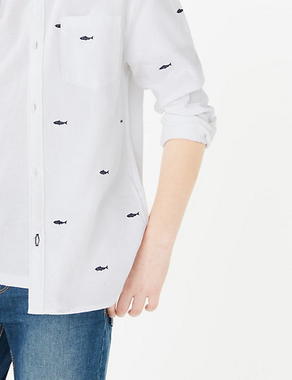 Cotton Embroidered Shark Shirt (6-16 Years)