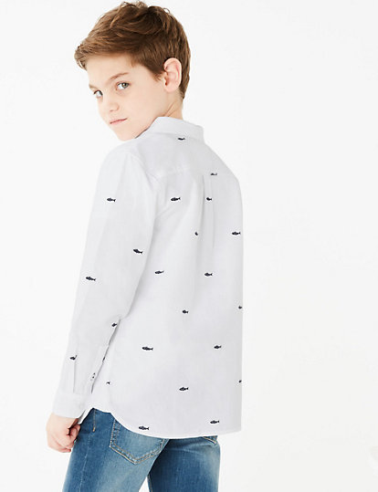 Cotton Embroidered Shark Shirt (6-16 Years)