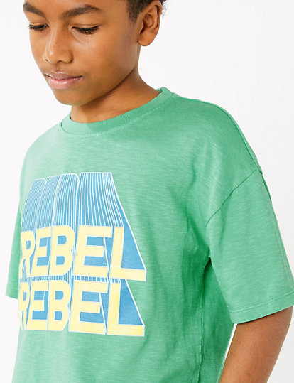 Cotton Rebel Rebel Slogan T-Shirt (6-16 Years)