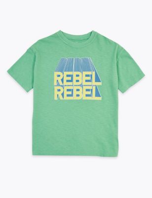 Cotton Rebel Rebel Slogan T-Shirt (6-16 Years) | M&S