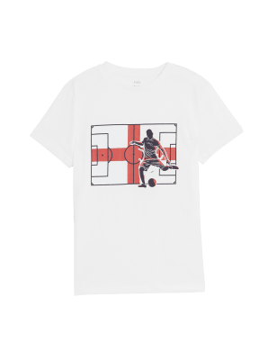 

M&S Collection T-Shirt aus reiner Baumwolle mit Fußballmotiv - England (6-16 J.) - White Mix, White Mix