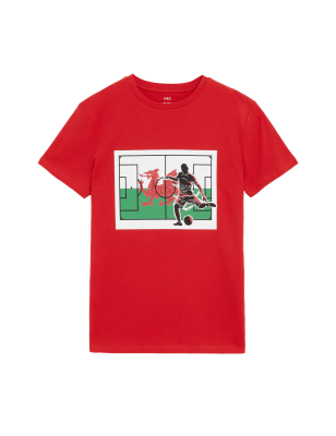 

M&S Collection Camiseta 100% algodón con diseño de fútbol de Gales (6-16 años) - Chilli, Chilli