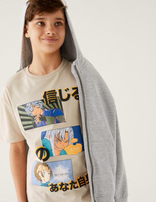 

M&S Collection T-Shirt aus reiner Baumwolle mit Animemotiv (6-16 J.) - Stone, Stone