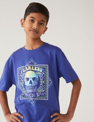 Pure Cotton Paisley Skull T-Shirt