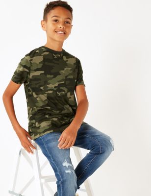 T-shirt 100 % coton à imprimé camouflage (du 6 au 16 ans) - Multi