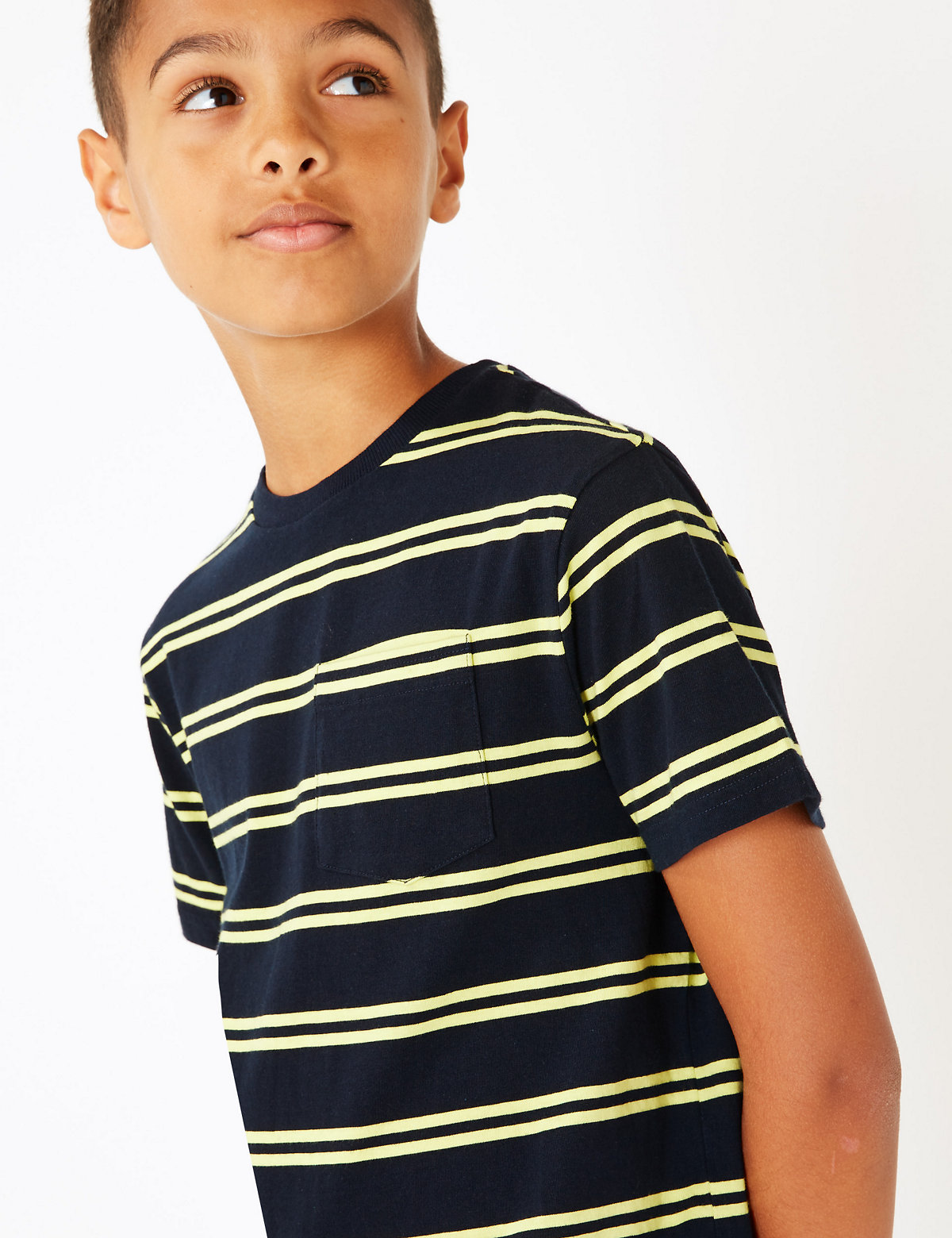 Pure Cotton Striped Pocket T-Shirt (3-16 Years)